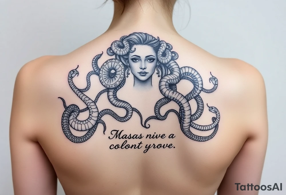Medusa with snakes and quote and girly tattoo idea