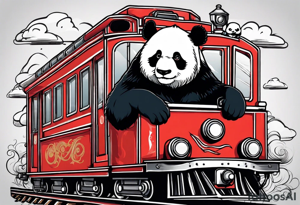 panda riding on a train tattoo idea