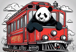 panda riding on a train tattoo idea