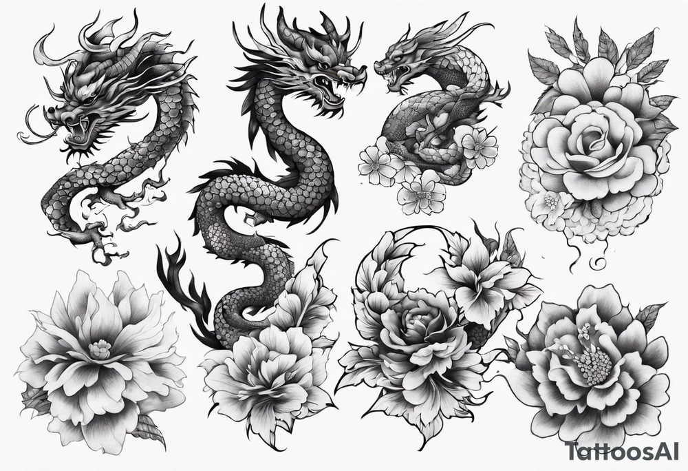 chinese drargon with flowers tattoo idea
