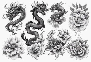 chinese drargon with flowers tattoo idea