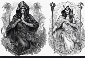 Full body of a Female grim reaper tattoo idea