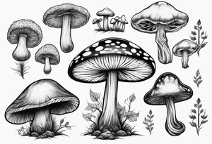 Magic mushroom growing form under a tree tattoo idea