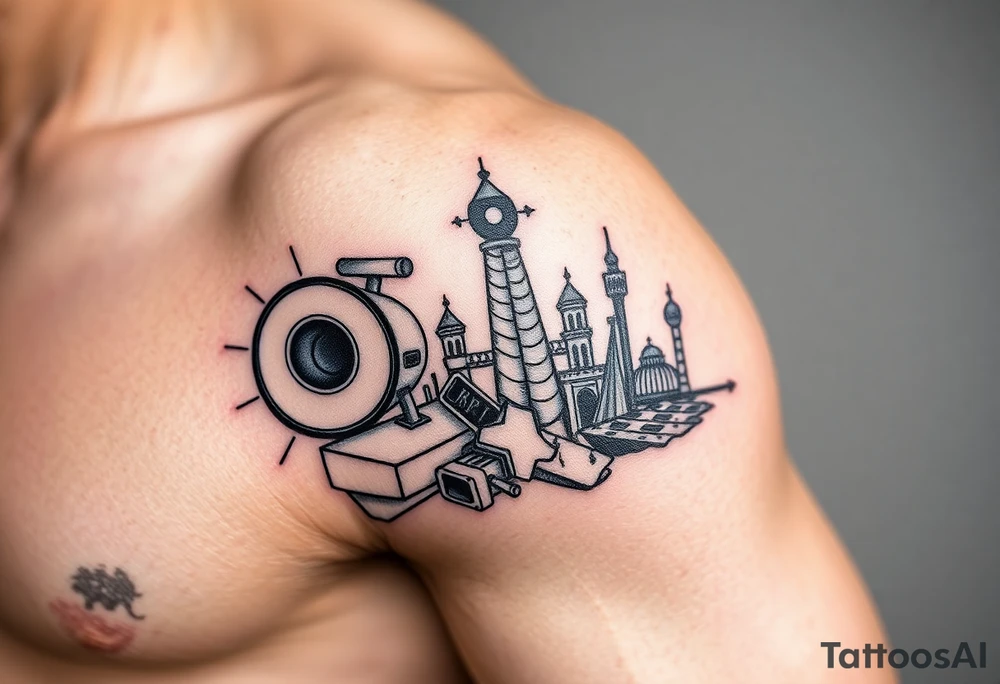 Music and travel theme tattoo idea