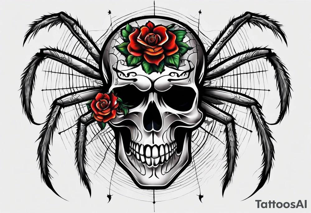 Traditional knee tattoo with skull and spider tattoo idea