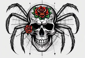 Traditional knee tattoo with skull and spider tattoo idea