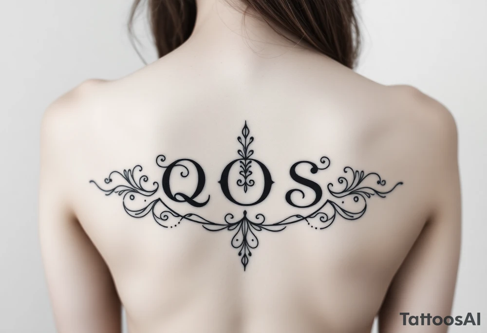 text reading "QOS" across a womb tattoo tattoo idea