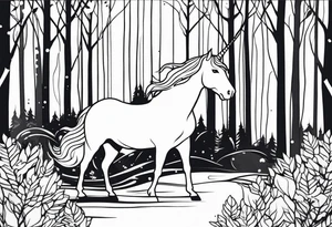 Unicorn in forest – Walking through an enchanted woodland. tattoo idea