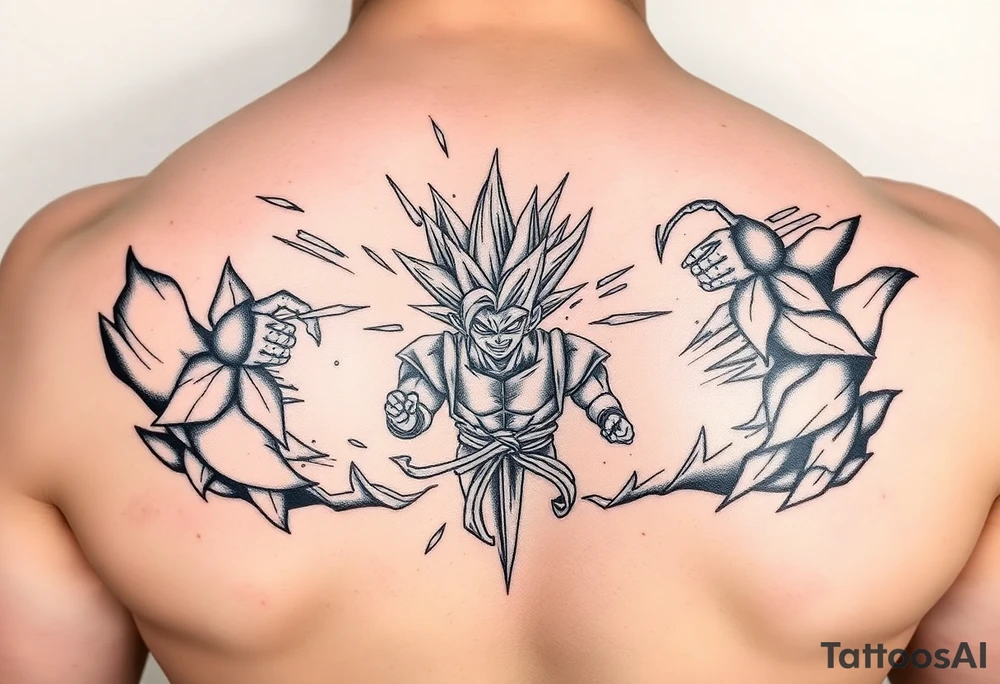 legendary dragonball z scene with energy aura and power effects tattoo idea
