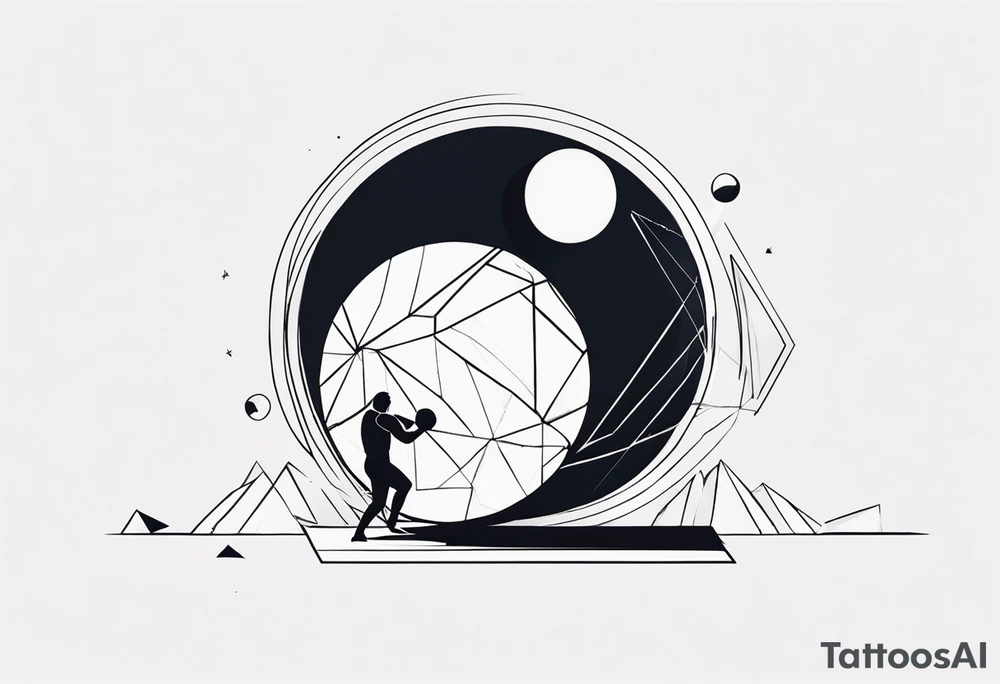 Sisyphus struggling geometric shapes tattoo idea