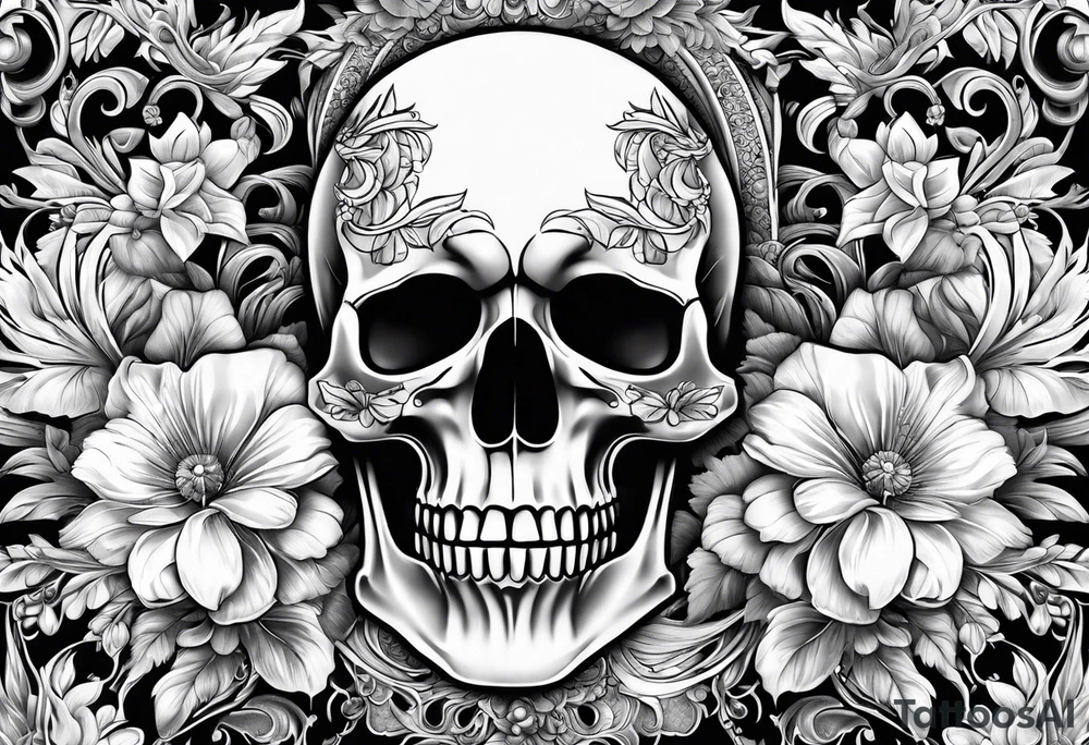 Armor, floral, skulls tattoo idea