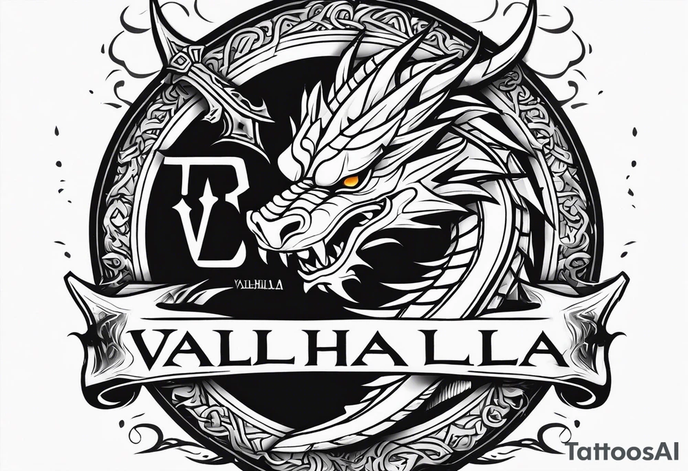 Valhalla sword shield dragon head tattoo idea