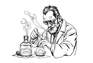 mad scientist cooking meth while smoking out of oil burner tattoo idea