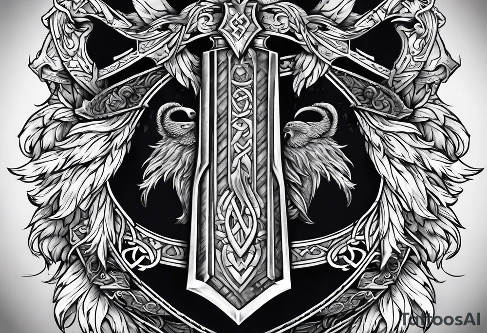 Valhalla sword shield axe tattoo idea