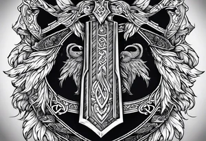 Valhalla sword shield axe tattoo idea