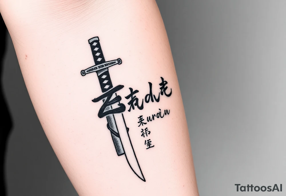 Katana and fabled written in korean tattoo idea