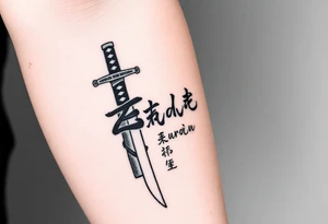 Katana and fabled written in korean tattoo idea