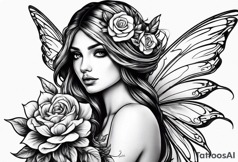 Fairy with flowers tattoo idea