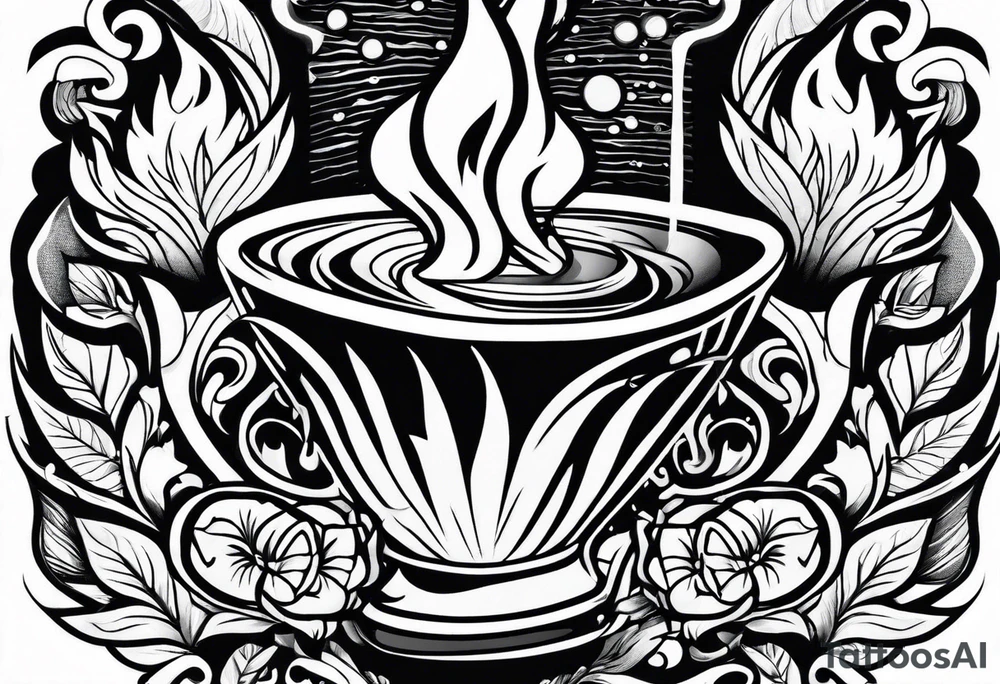Fire comes from a drink tattoo idea