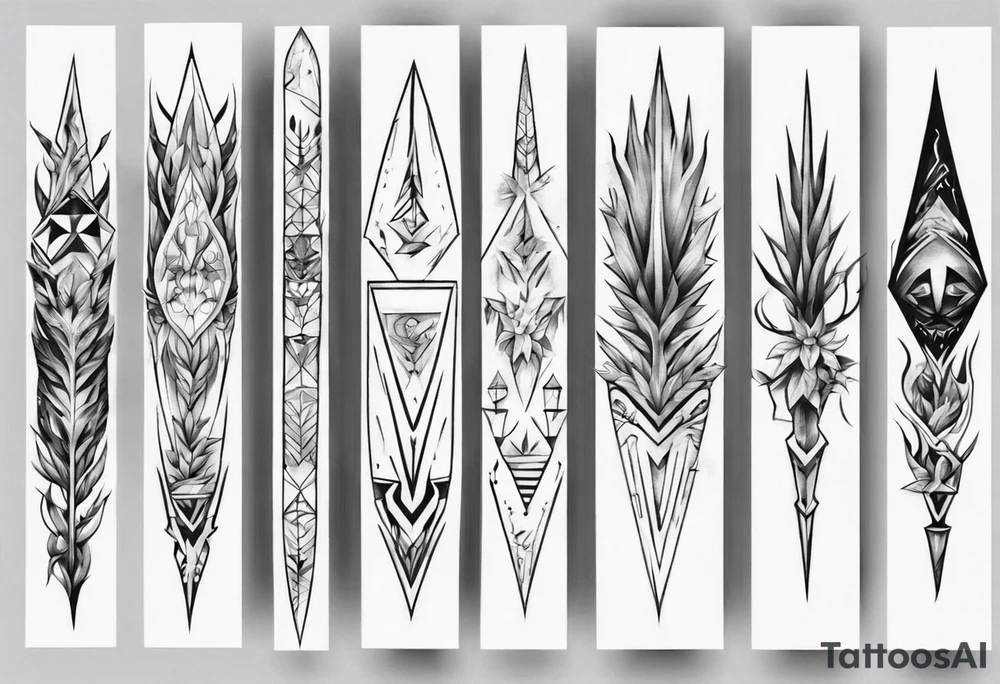 full arm tattoo. scary pointy leaves combined with geometric shapes. whole arm tattoo idea