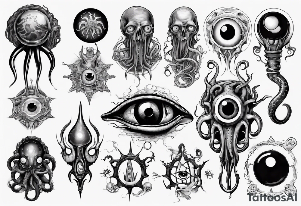 lovecraft them with eye and tentacle tattoo idea