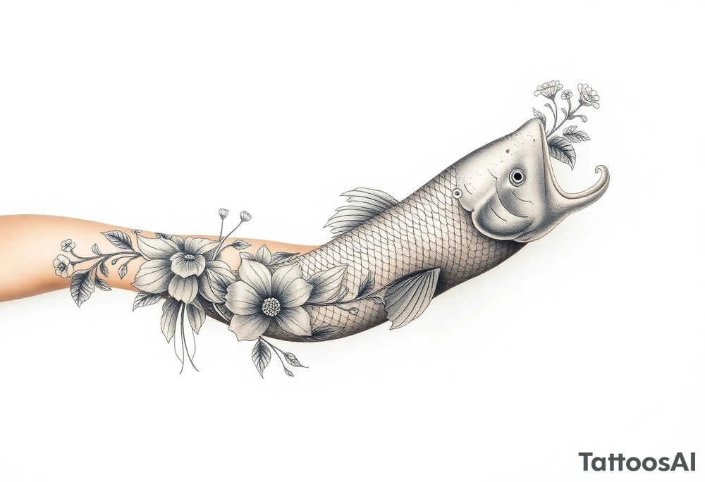 Exotic birds, Exotic flowers, Coi fish tattoo idea