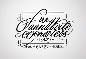 handwrite coordinates 43.4544354 and -73.6893921 using N and W tattoo idea