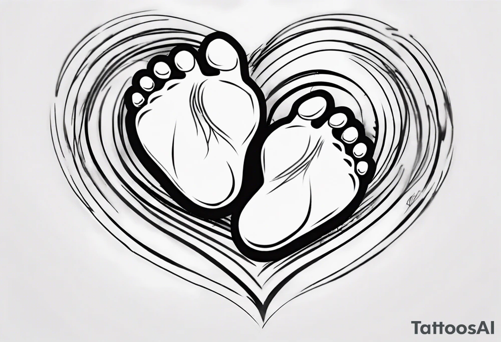 A heart with a CTG line. There are 2 small baby feet in the CTG line tattoo idea