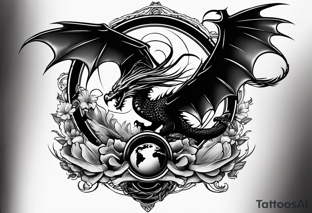 dragon tattoo with an eagle, globe, and anchor infused with the art tattoo idea