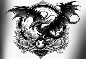 dragon tattoo with an eagle, globe, and anchor infused with the art tattoo idea