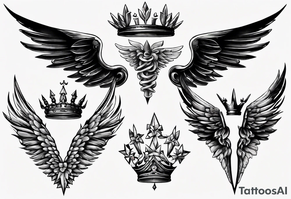 wings and crown tattoo idea