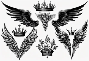 wings and crown tattoo idea