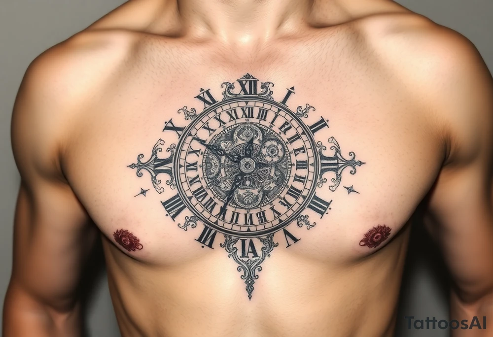 vintage roman numerals within ornate clockwork mechanism tattoo idea