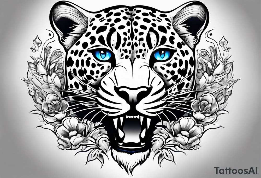 you leopard with blue eyes walking in a nautical setting tattoo idea
