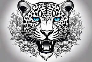 you leopard with blue eyes walking in a nautical setting tattoo idea