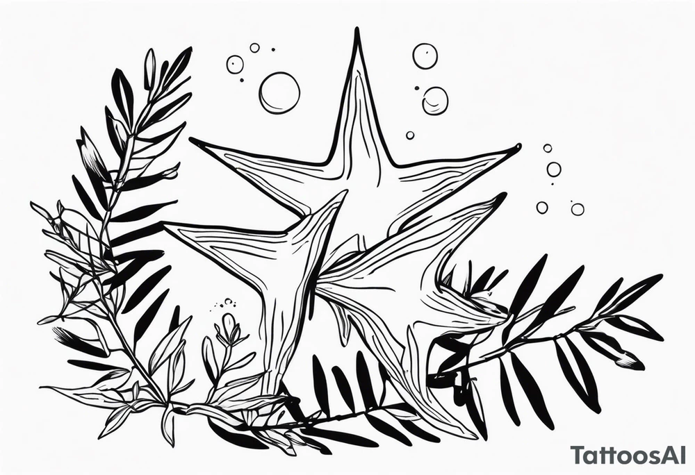 Two star fish with olive branch behind tattoo idea