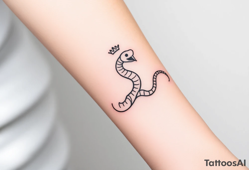 I want a small simple silhouette lines black and white wrist princess like girl snake tattoo that has number 12821 on its body along and also I want it to represent feminine energy crown queen Cycle tattoo idea
