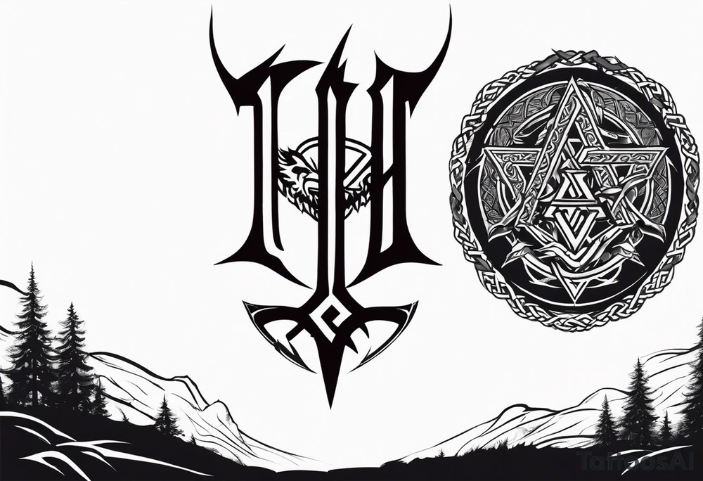 Valhalla sword shield dragon axe Valknut barbed wire chains tribal tattoo idea