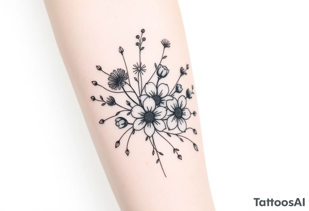Wild flowers clustered together tattoo idea