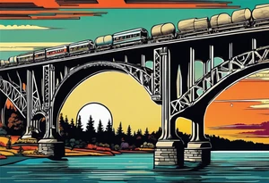 70's poster art, view from under cantilever bridge tattoo idea