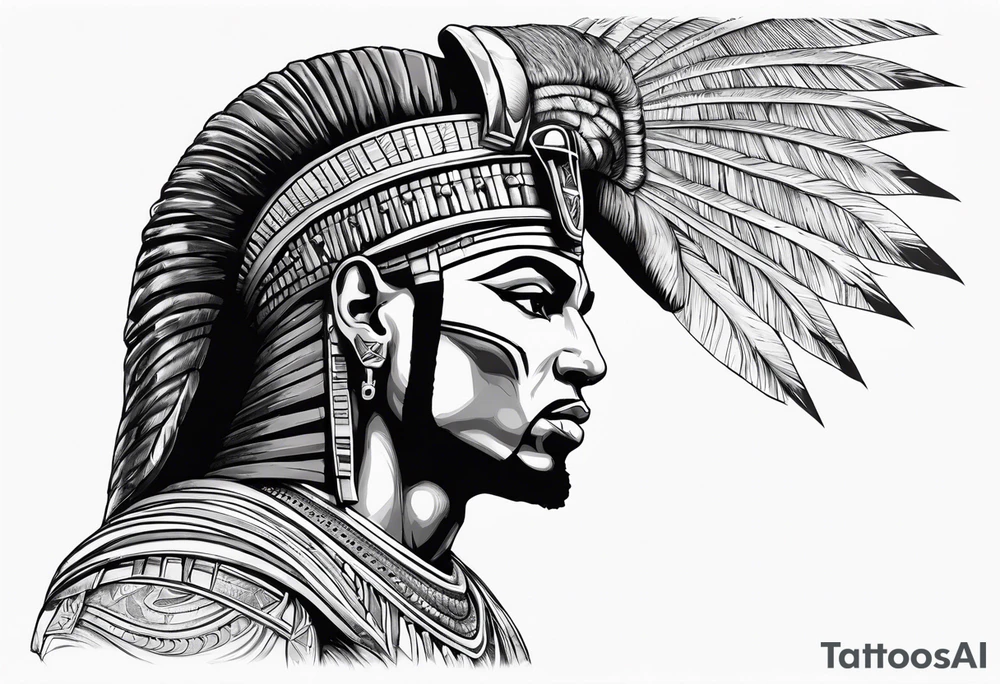 egyptian warrior in profile with muscles, a sword in his hand and screaming face tattoo idea