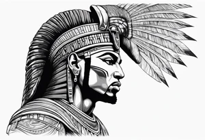 egyptian warrior in profile with muscles, a sword in his hand and screaming face tattoo idea