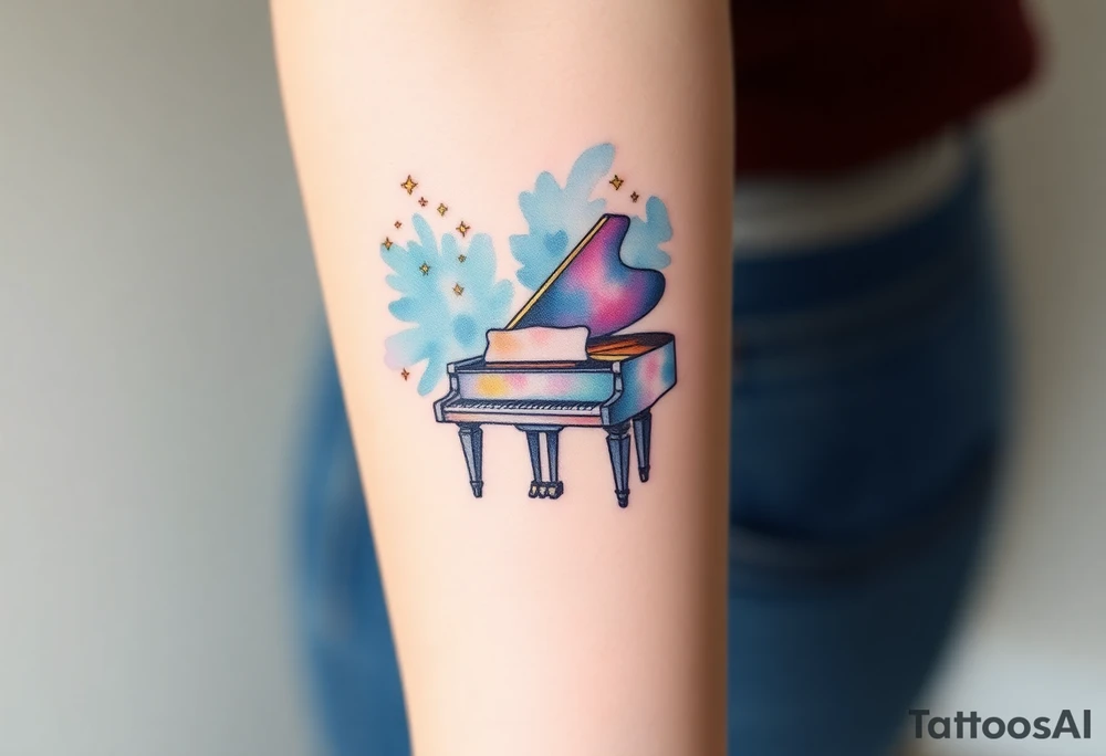 Grand piano under stars tattoo idea