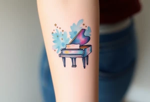 Grand piano under stars tattoo idea
