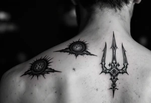 trident with 3 suns tattoo idea