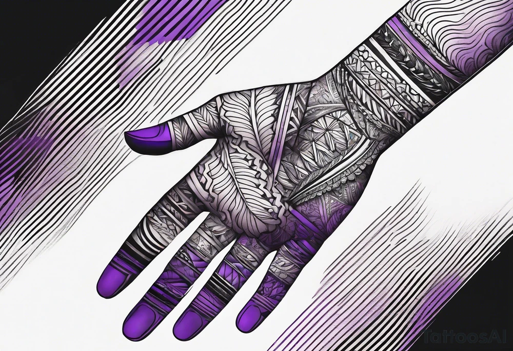 lines around wrist, abstract, black and purple, covered from wrist to forearm, fully covered, no borders, blackwork, no people tattoo idea
