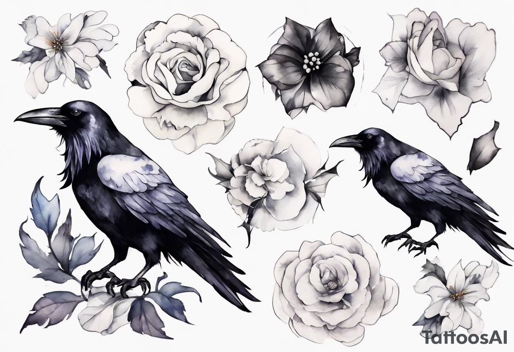 raven with a white corsage tattoo idea