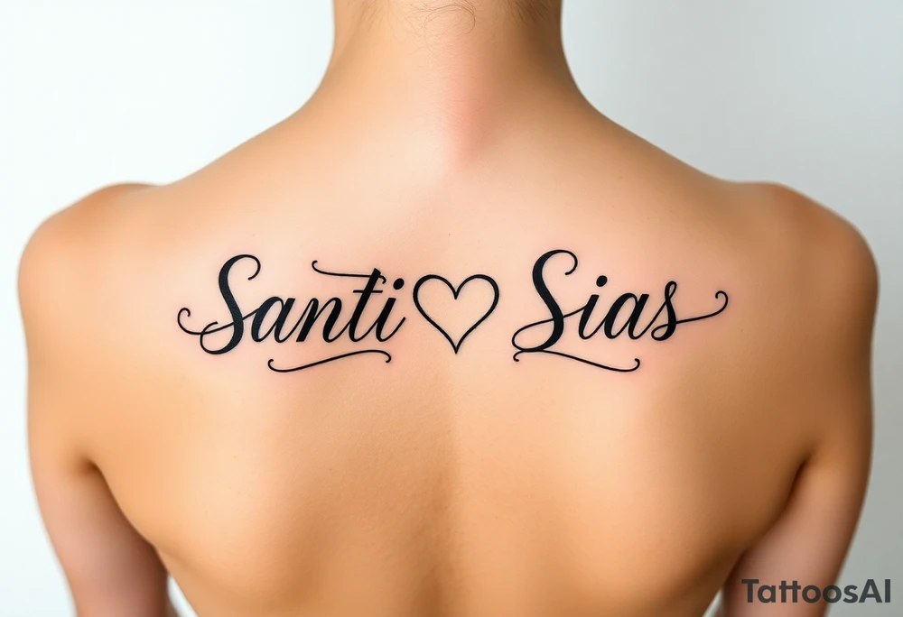Santi & Sias combined in cursive with a heart in the middle connecting them tattoo idea