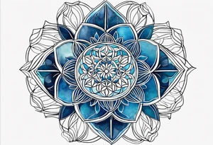 Linear minimalistic flower of life  with abstract floral patern in blue linear design tattoo idea