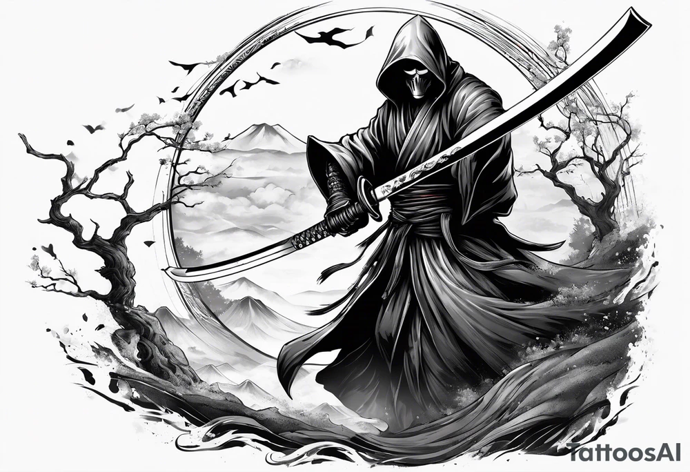 katana with grim reaper tattoo idea
